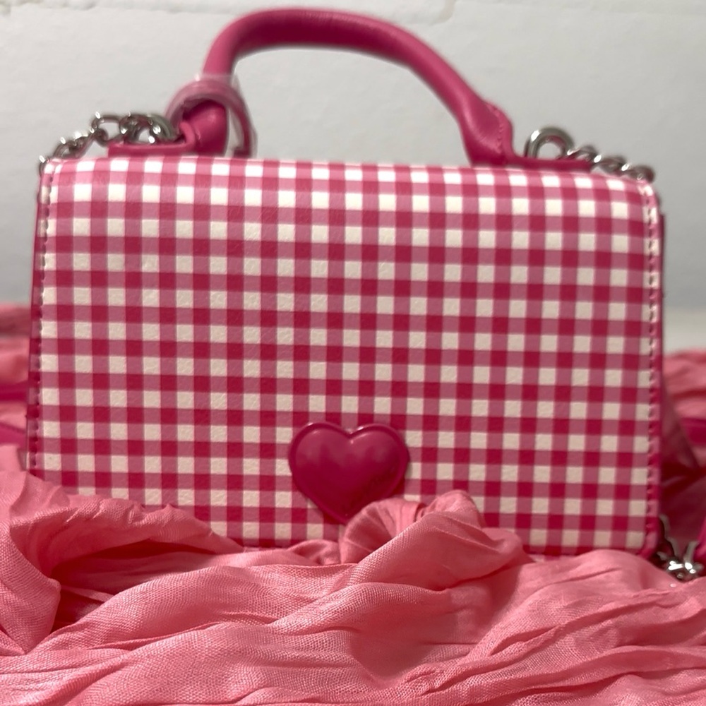 Betsey Johnson Pink Gingham Mini Bag with Pearl Charm